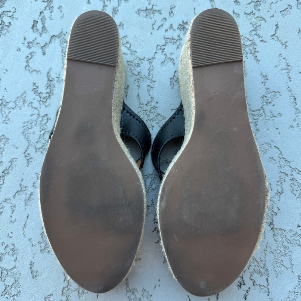 Jack Rogers Women's Black Leather Espadrille Wedge Sandals Flip Flops Size 9.5M - Picture 6 of 8